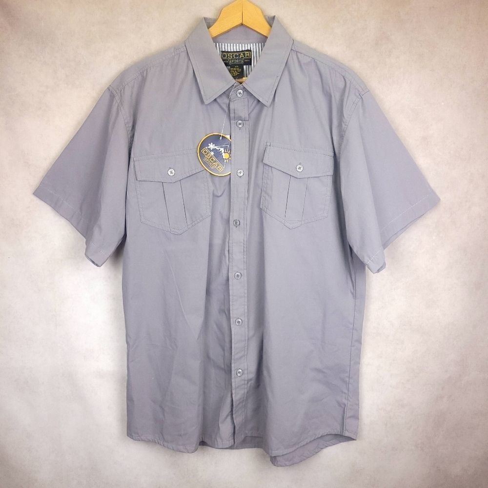 Oscar Sports Gray Short Sleeve Button Down Shirt Size 2XL